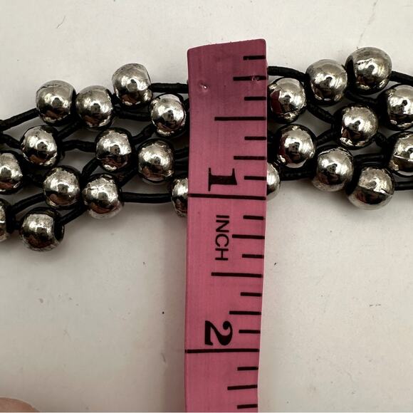 Trades by Haim Shahar Champagne Bubbles Black Leather Bracelet Silver Ball Boho - Picture 7 of 11